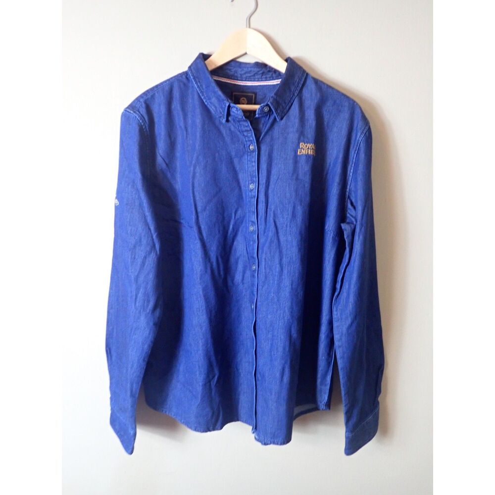 Royal Enfield Motorcycle Denim Button Front Shirt Biker 3XL Blue England Large